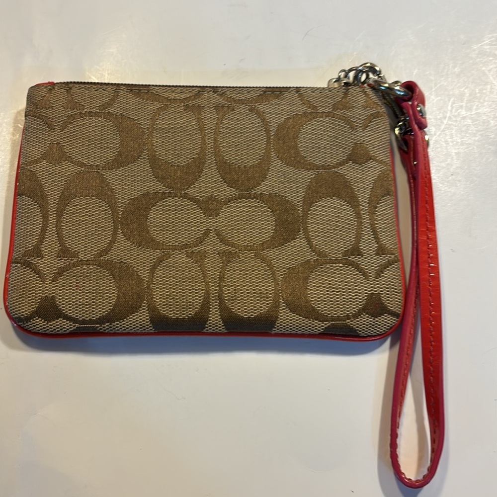 Coach small wristlet tan and dark pink also pink interior - Picture 4 of 7